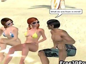 Two 3D cartoon hotties looking for a man at the beach