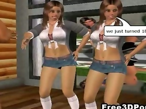Two hot 3D cartoon babes sucking and fucking a stud
