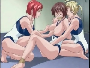 Three big tits hentai girls service gym teacher