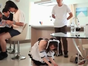 Cute teenage asian maid showing panties upskirt