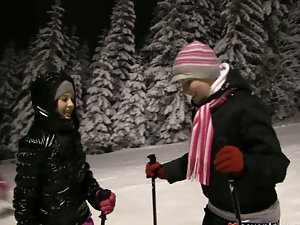 Two winter teens Linda and Lilly kissing. Part 2