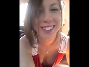 Masturbating in the car while her butt is plugged!