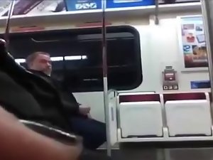 Reverse perspective masturbating on subway.