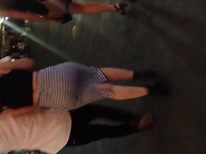 Fatty Mexican butt in stripped skirt