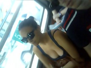 Unbelievable bus downblouse on stupid whore luscious teen