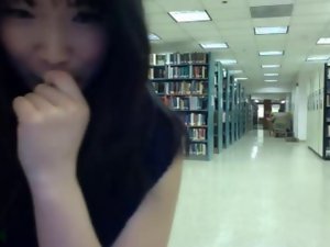 Asian lady getting nude on webcam in public library pt. 2
