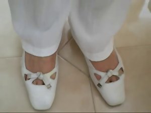 Ballet shoes and white dress - crossdresser