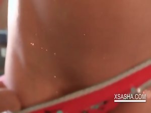 Close-up of Sashas vagina hole spread and fingered