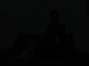 Dark haired chick masturbating on aged couch