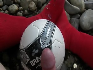 Cumming on my soccer ball and socks after practice.