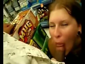 Licking penis in a shop