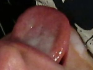 Close up dirty cum eating