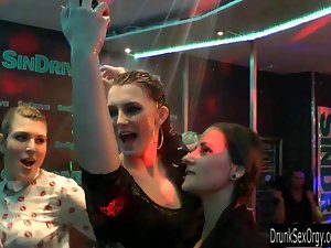 Soggy randy chicks dancing erotically in a club