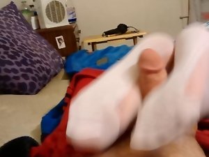 Wifey Gives Footjob In White Cuban Heel Stockings
