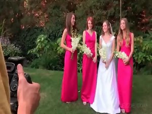 Passionate kiss with bride and maid turned lesbos