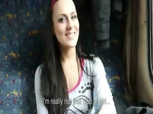 Sweet knockers and ass wench blows and rides a stranger shaft on a train