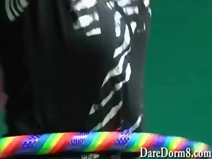Dorm mates playing with hoola hoops and loving orgy