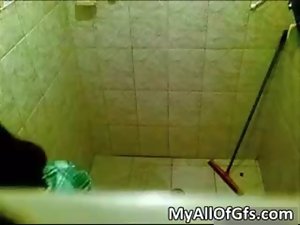 Lewd dark haired nympho gets a shower