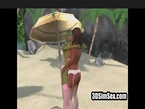 3D lesbos shagging at the beach