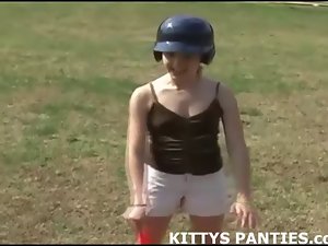 Kitty flashing her panties hunting for Easter eggs