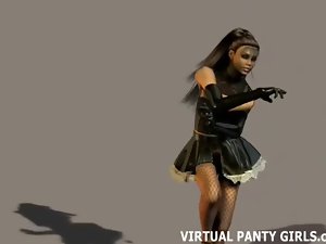 3d virtual French maid teasing in lingerie