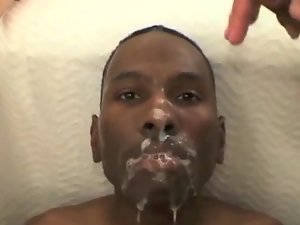 Ebony lad drowned with white spunk