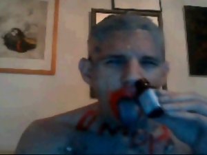 Poppers Pig shaves head, ashtray humiliation (video 2 of 3)