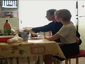 Sensual russian experienced couple has breakfast sex