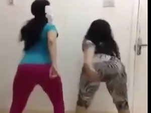 Two lewd anonymous arab hijab models twerking