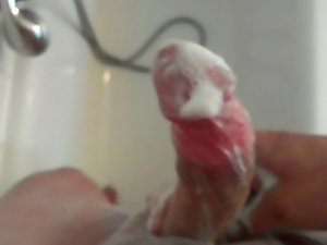 masturbating and soaping up sweet stiff penis in the shower