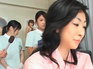 Asian dark haired chick blows bushy shaft at the hospital