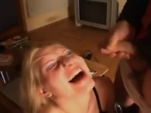 Huge facial for attractive tempting blonde