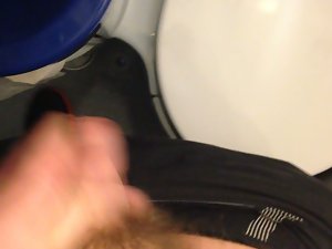 Very hairy lad from Berlin jerk and cum in public bus toilet