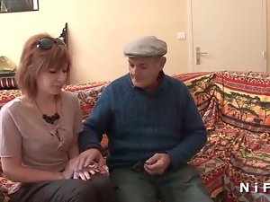 Redhead bitch butthole screwed in 3some with GrandPa