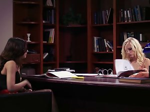 A Blond, a Dark haired and a Desk (lesbian)