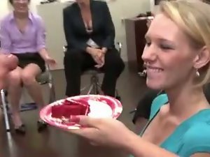 Attractive Office Wenches Fellatio Pecker At Birthday Party