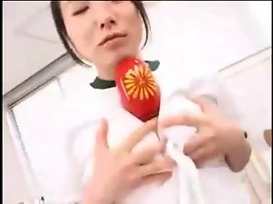 Sensual japanese Lady in School Uniform exposes mega big melons